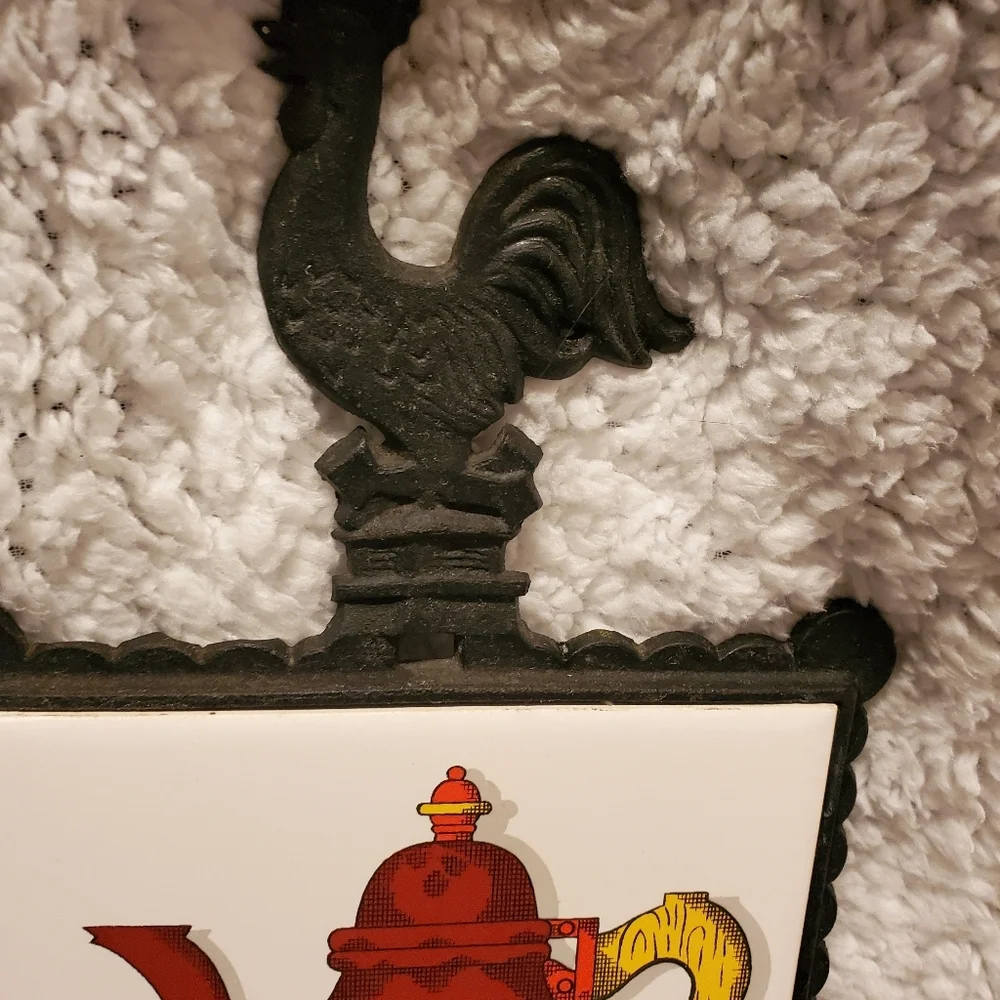 Vintage Rooster Cast Iron KYOWA Ceramic Tile Novelty Hot Plate